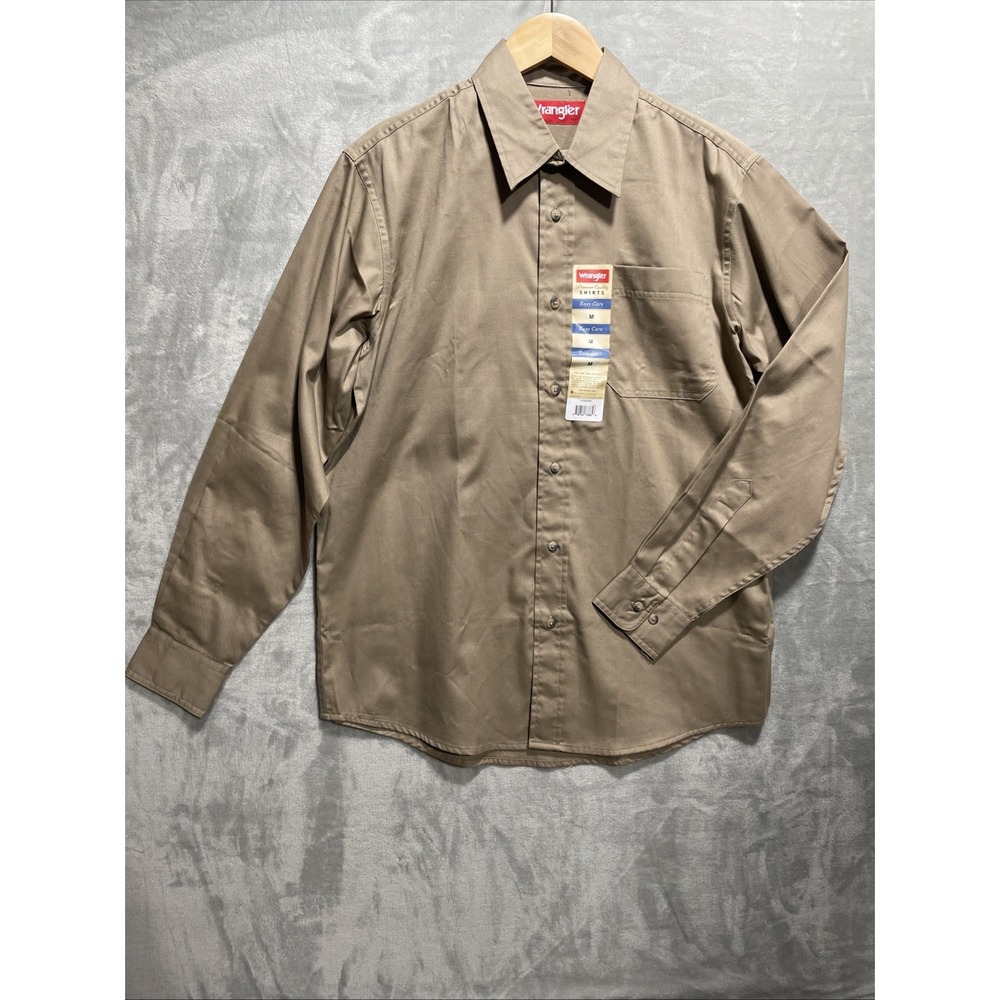 Wrangler Denim Long Sleeve Shirt Mens M Khaki Button Down Cotton Western Cowboy